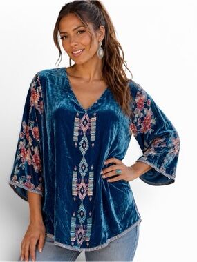 Johnny Was Fabiana Aztec silk velvet Burnout tunic NWT